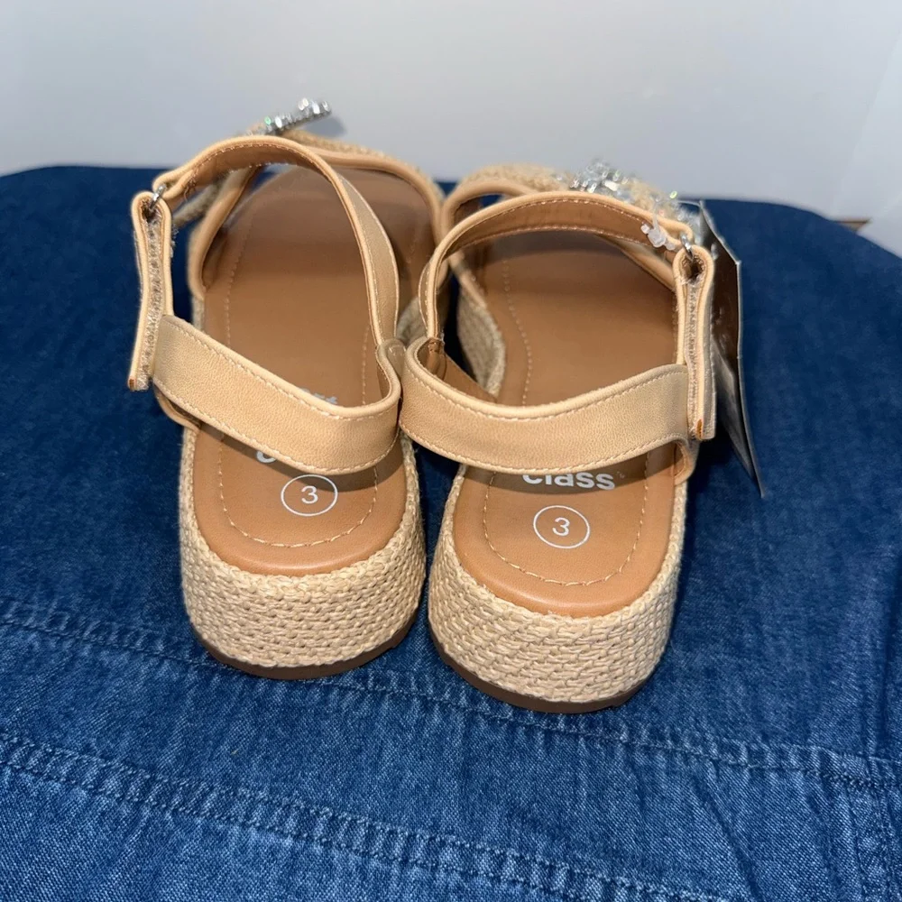Size 3 Art Class Tan Girl’s Dress Sandals with Silver Rhinestone Buckle